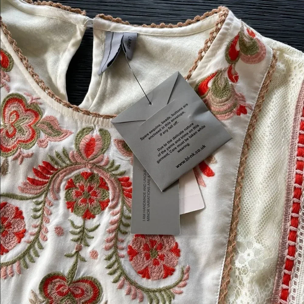 ANTHROPOLOGIE NWT Bl-nk Tali Embroidered Lace Top LARGE